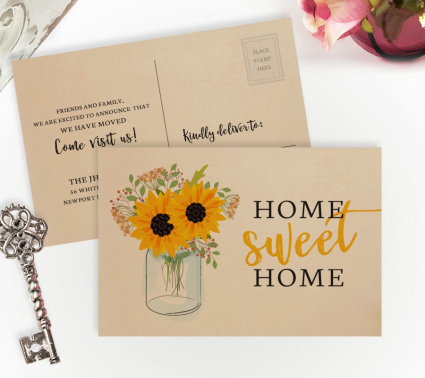 Moving cards with mason jar Moving cards with sunflowers