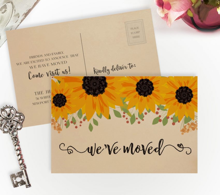 Moving cards with sunflowers Moving cards with sunflowers