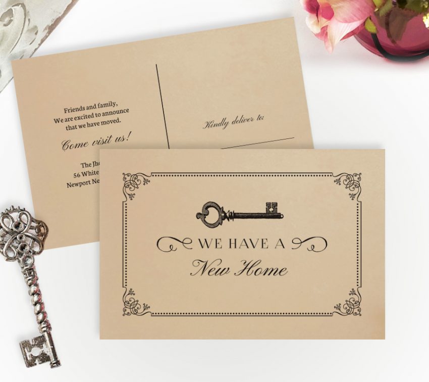 Moving cards with vintage key Moving cards with the key